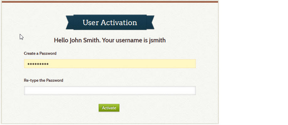 Activation screen