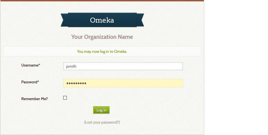 Login screen