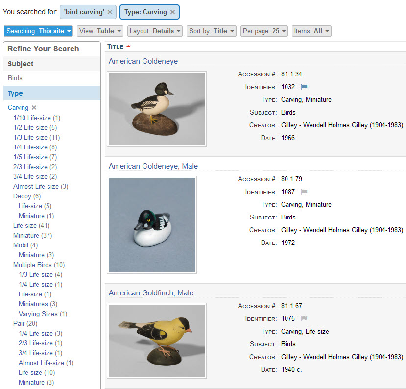 One site search for bird carving