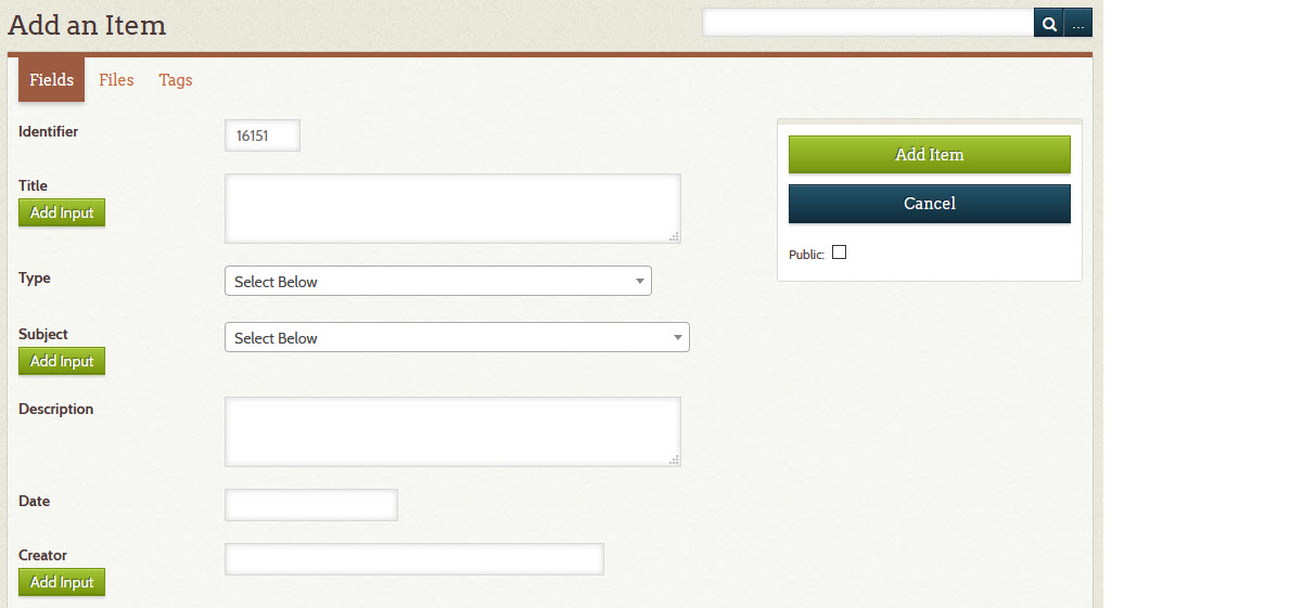 Add Item Page