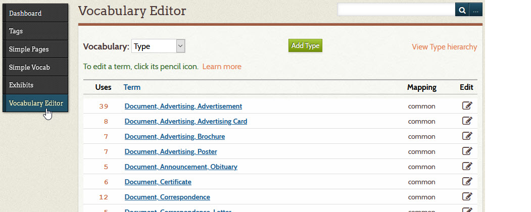 Vocabulary editor screenshot