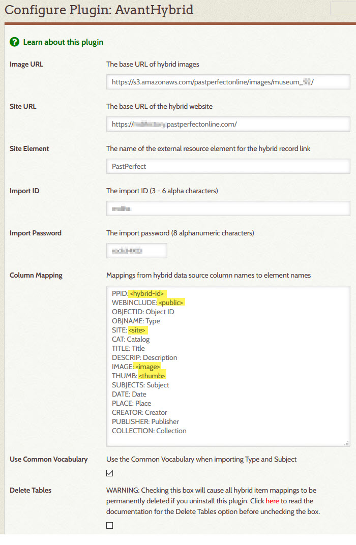 AvantHybrid configuration page