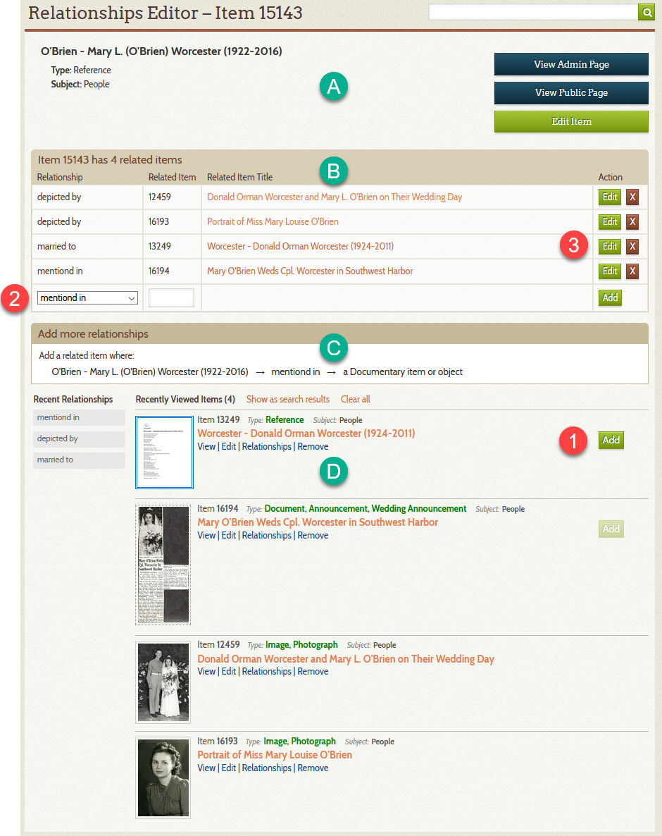 Relationships Editor page