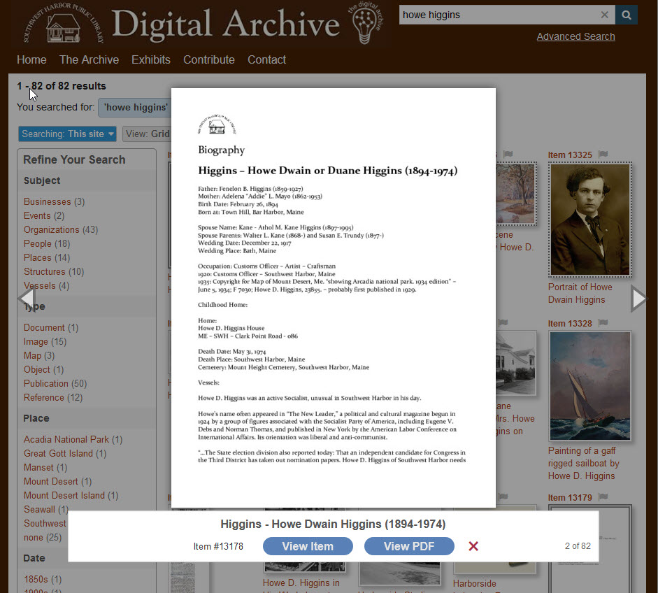 Example of an item page