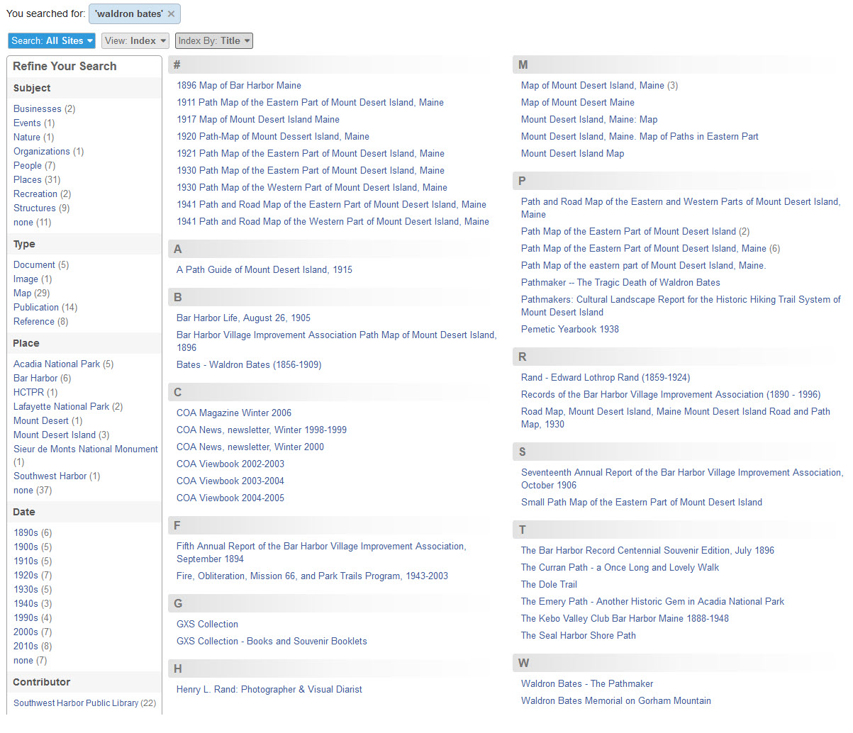 Viewing search results in a index view